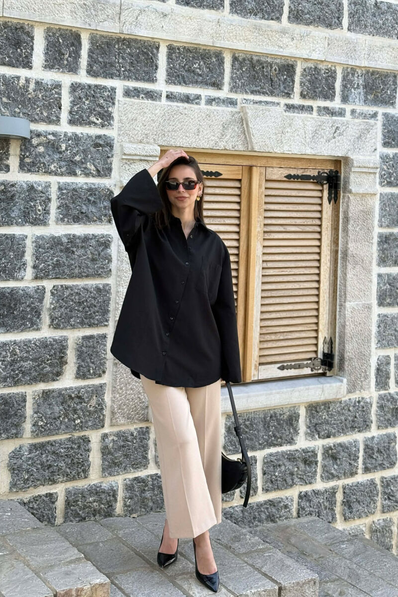 ONE COLOR FRONT POCKET WOMAN SHIRT BLACK/ E ZEZE - 3