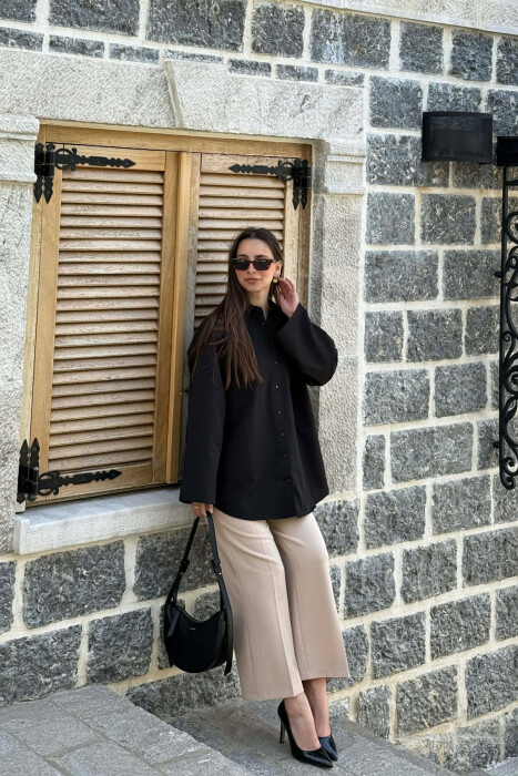 ONE COLOR FRONT POCKET WOMAN SHIRT BLACK/ E ZEZE - 4