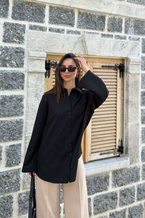ONE COLOR FRONT POCKET WOMAN SHIRT BLACK/ E ZEZE - 5