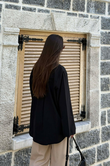 ONE COLOR FRONT POCKET WOMAN SHIRT BLACK/ E ZEZE - 6