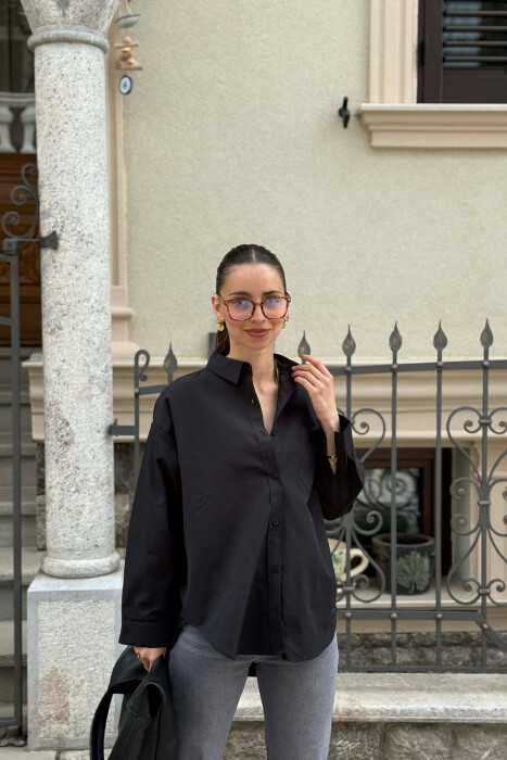 ONE COLOR FRONT POCKET WOMAN SHIRT BLACK/ E ZEZE - KLAUDIO FASHION