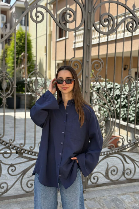 ONE COLOR FRONT POCKET WOMAN SHIRT BLUE/BLU - 1