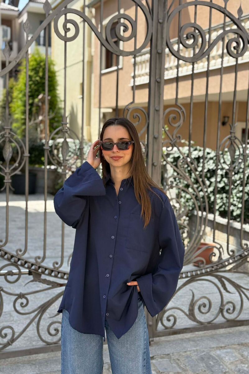 ONE COLOR FRONT POCKET WOMAN SHIRT BLUE/BLU - 1