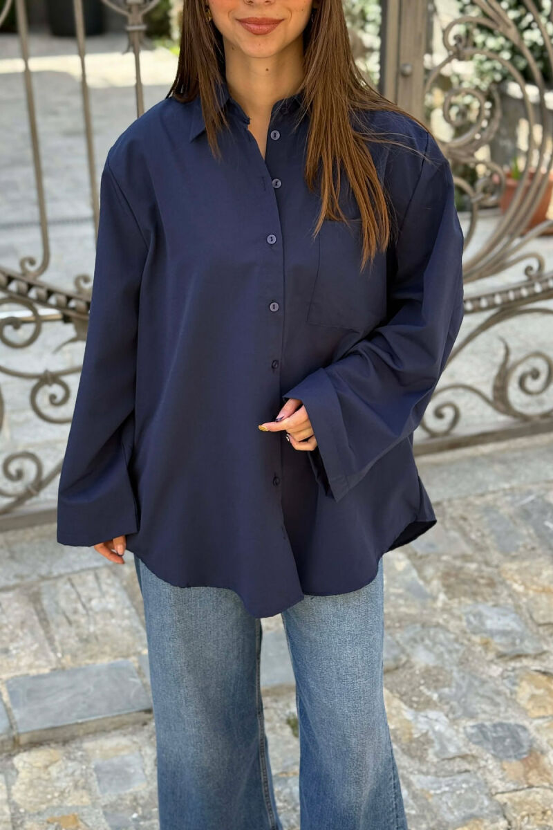 ONE COLOR FRONT POCKET WOMAN SHIRT BLUE/BLU - 2