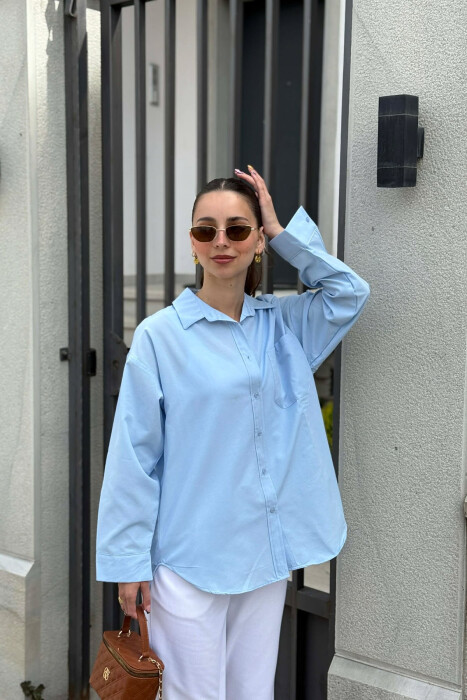 KEMISHE E THJESHTE PER FEMRA NE NGJYRE BLU TE ZBARDHUR - KLAUDIO FASHION