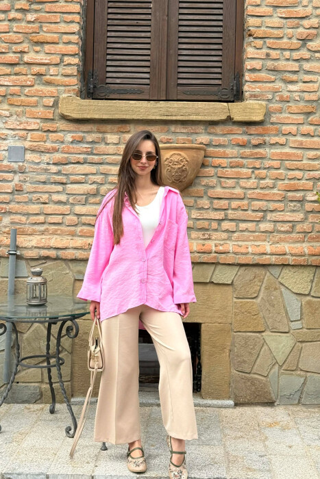 ONE COLOR FRONT POCKET WOMAN SHIRT PINK/ROZE - KLAUDIO FASHION