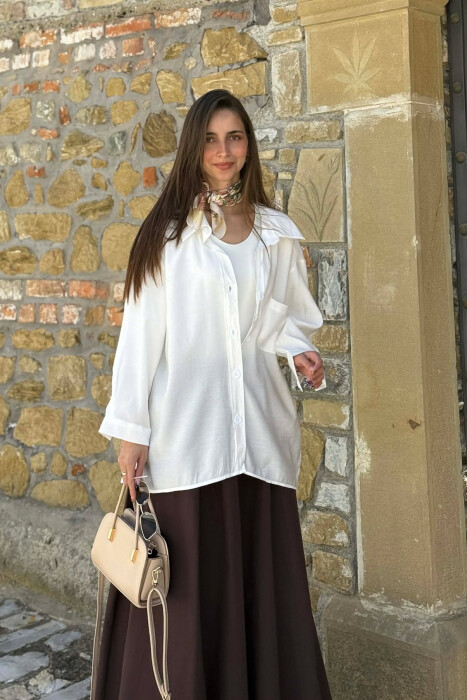 ONE COLOR FRONT POCKET WOMAN SHIRT WHITE-E BARDHE - KLAUDIO FASHION