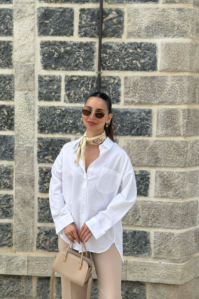 ONE COLOR FRONT POCKET WOMAN SHIRT WHITE-E BARDHE - 1