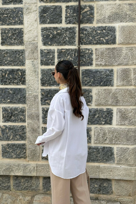 ONE COLOR FRONT POCKET WOMAN SHIRT WHITE-E BARDHE - 3