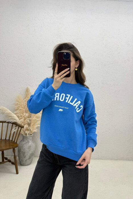 BLUZE NJE NGJYRESHE ME SHKRIM PARA NE NGJYRE BLU - KLAUDIO FASHION