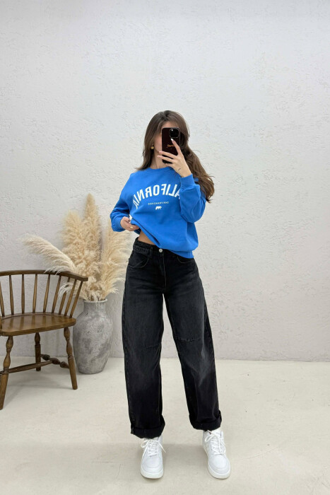 ONE COLOR FRONT PRINTED WOMEN SWEATSHIRT BLUE/BLU - 4