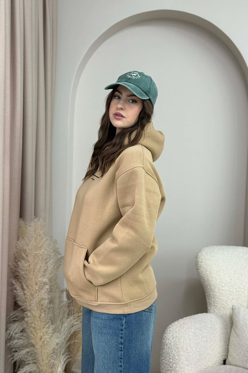 ONE COLOR FRONT SIMPLE WRITTING WOMEN HOODIE BEIGE/BEZHE - 2