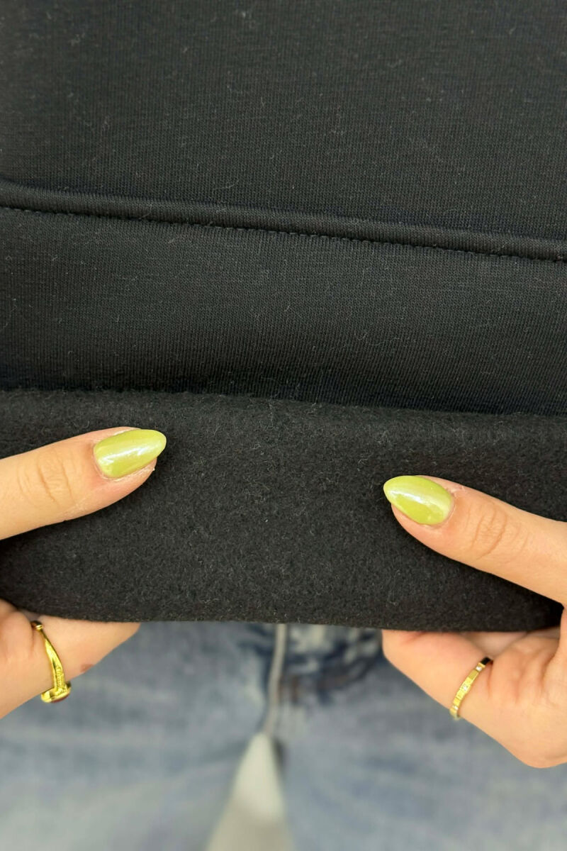 ONE COLOR FRONT SIMPLE WRITTING WOMEN HOODIE BLACK/ E ZEZE - 5