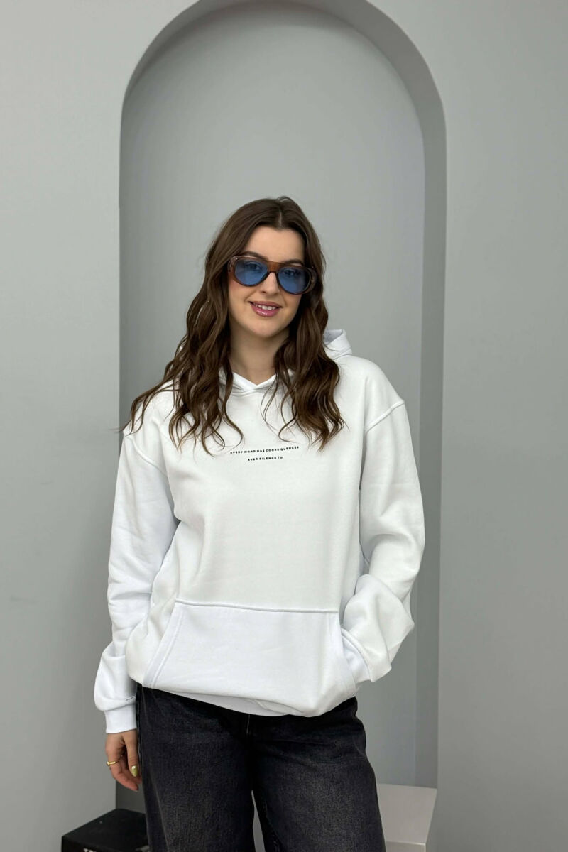 ONE COLOR FRONT SIMPLE WRITTING WOMEN HOODIE WHITE-E BARDHE - 1