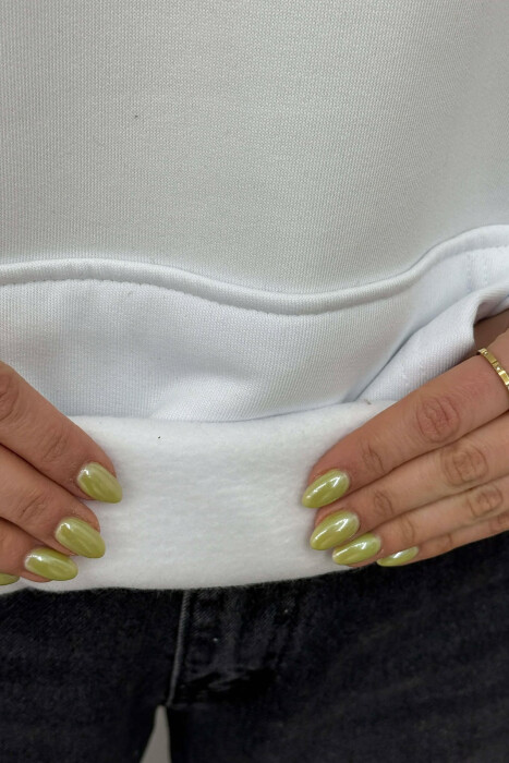 ONE COLOR FRONT SIMPLE WRITTING WOMEN HOODIE WHITE-E BARDHE - 2