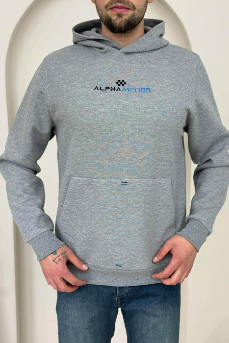 ONE COLOR FRONT WRITTING MEN HOODIE GREY/GRI 