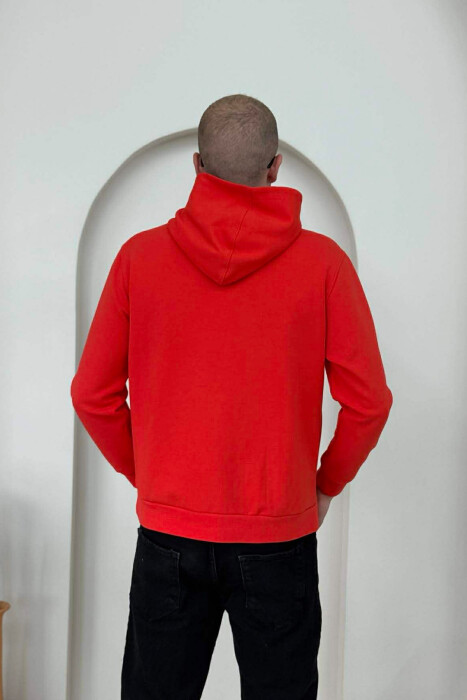 ONE COLOR FRONT WRITTING MEN HOODIE RED/E KUQE - 4