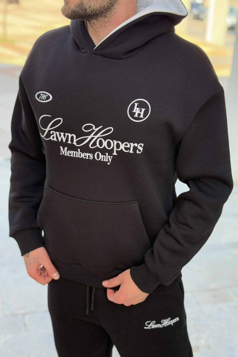 ONE COLOR FRONT WRITTINGS HOODIE+JOGGERS MEN SET BLACK/ E ZEZE - 2