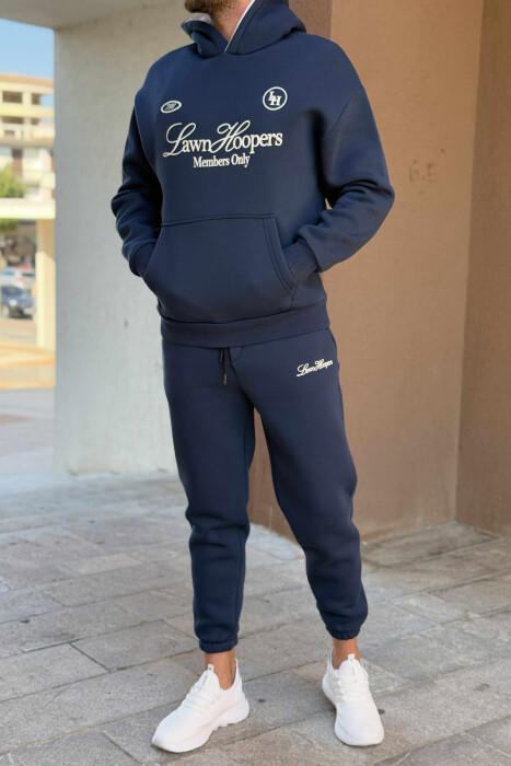 SET NJË NGJYRËSH HOODIE ME SHKRIM PARA+TUTA PËR MESHKUJ NË NGJYRË BLU 