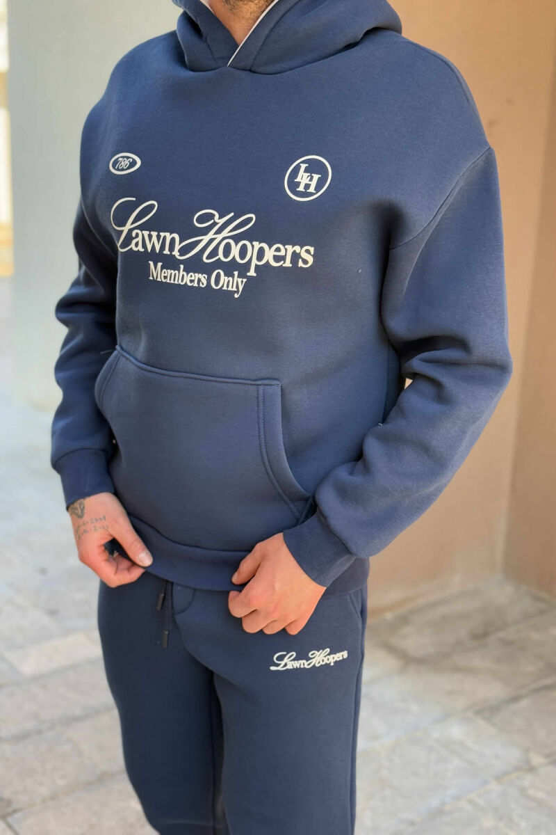 ONE COLOR FRONT WRITTINGS HOODIE+JOGGERS MEN SET BLUE/BLU - 2