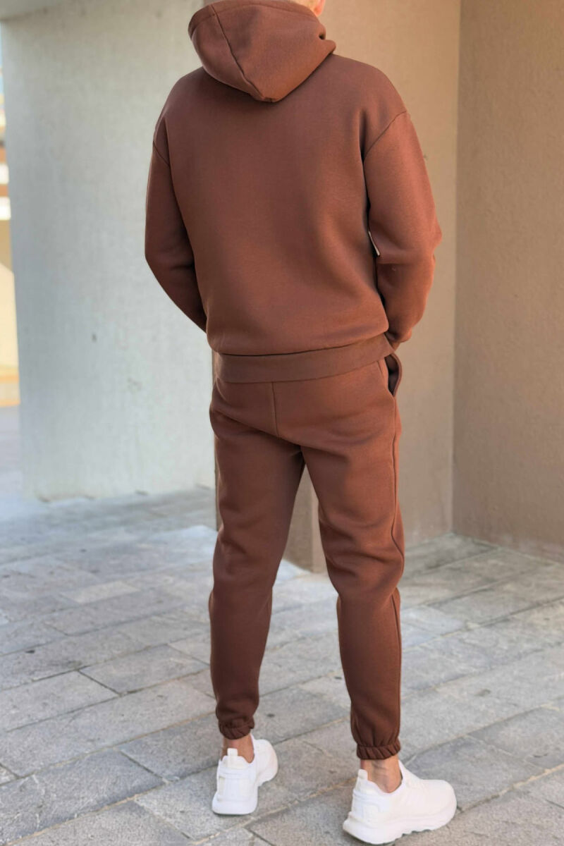 ONE COLOR FRONT WRITTINGS HOODIE+JOGGERS MEN SET BROWN/KAFE - 4