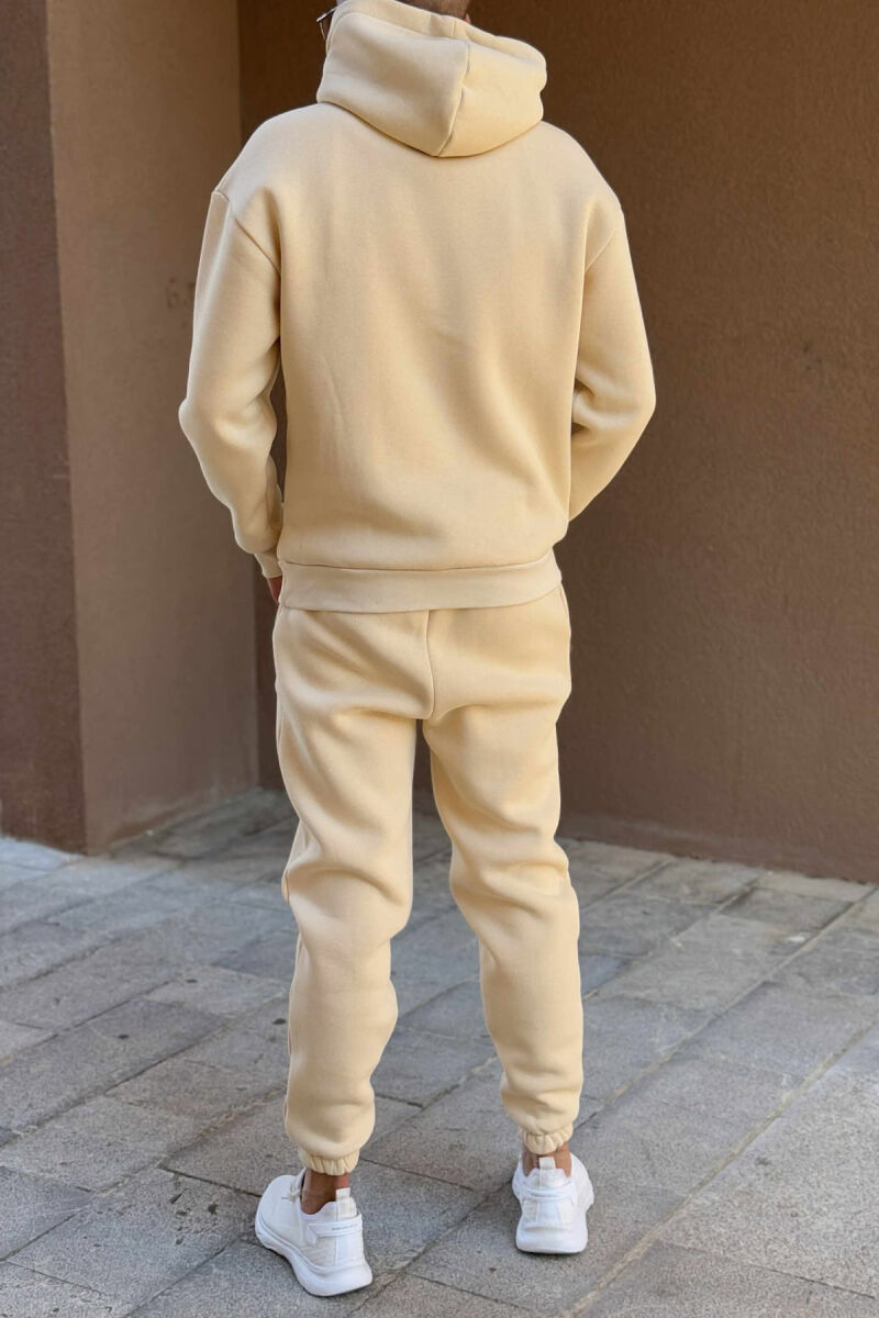 ONE COLOR FRONT WRITTINGS HOODIE+JOGGERS MEN SET CREAM/KREM - 5