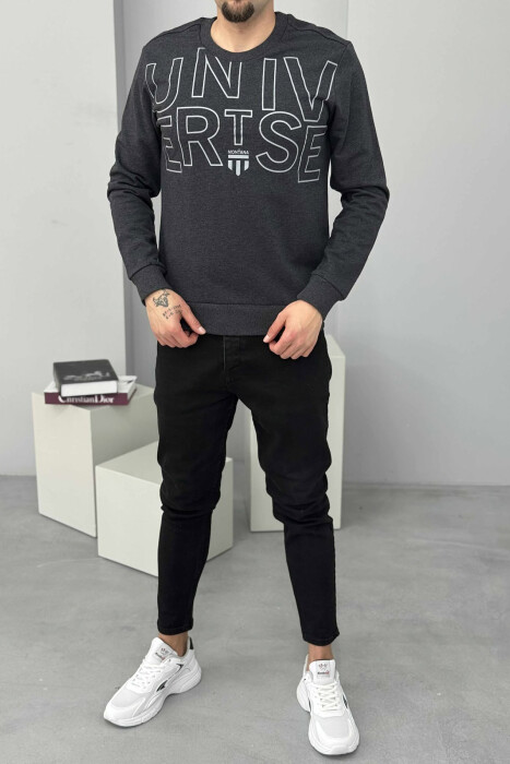 ONE COLOR FRONT WRITTINGS MEN SWEATSHIRT DARK GREY/GEE 