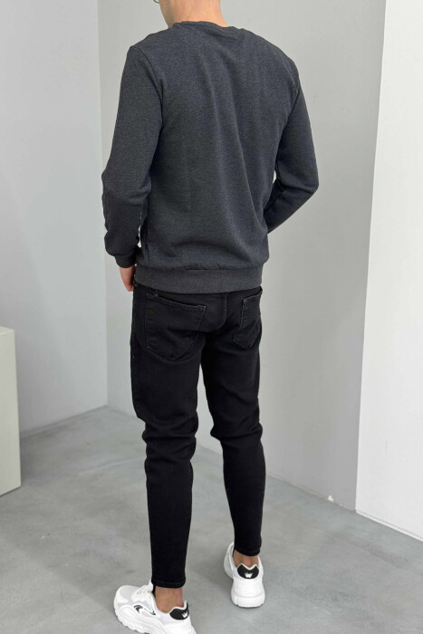 ONE COLOR FRONT WRITTINGS MEN SWEATSHIRT DARK GREY/GEE - 4