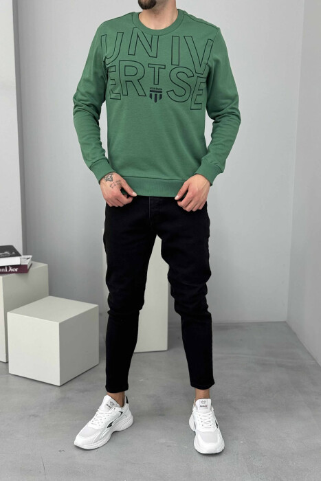 ONE COLOR FRONT WRITTINGS MEN SWEATSHIRT GREEN/JESHILE 