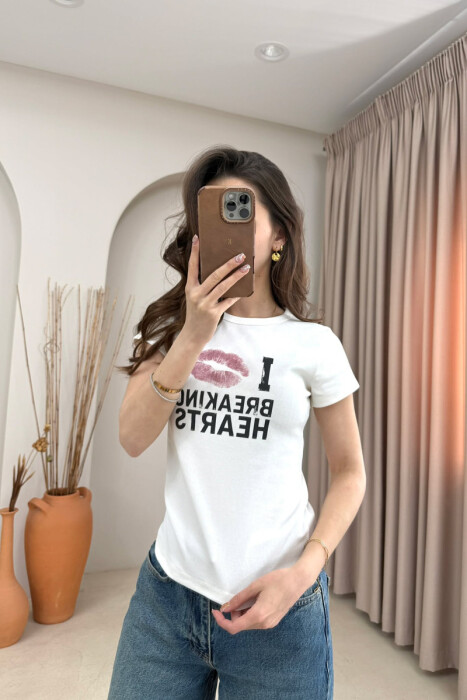ONE COLOR FRONT WRITTINGS WOMAN T-SHIRT WHITE-E BARDHE - 