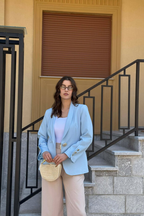 ONE COLOR GOLD BUTTON CLASSIC WOMAN JACKET LIGHTBLUE/BZ - 2