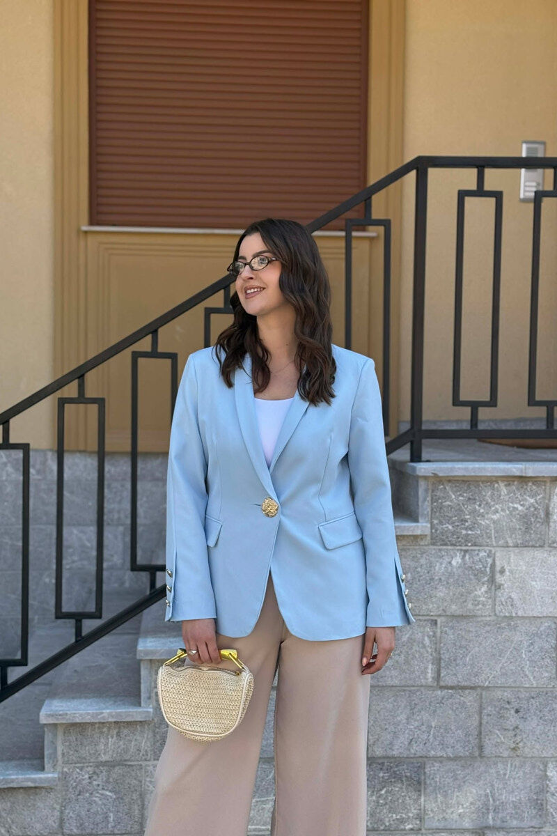 ONE COLOR GOLD BUTTON CLASSIC WOMAN JACKET LIGHTBLUE/BZ - 4