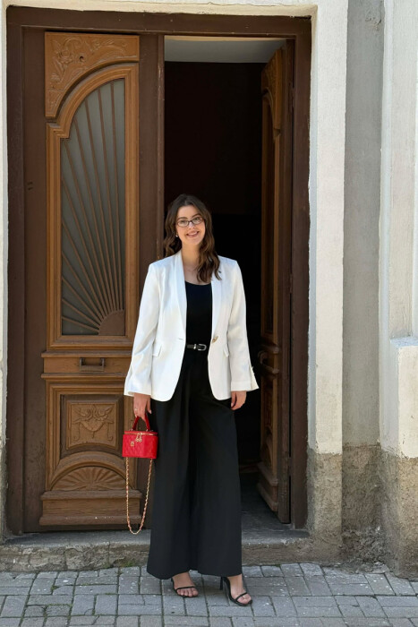 ONE COLOR GOLD BUTTON CLASSIC WOMAN JACKET WHITE-E BARDHE 