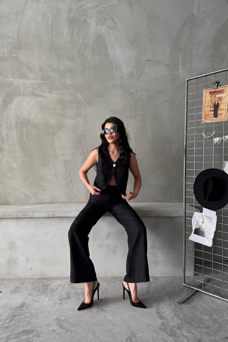 ONE COLOR GOLD BUTTON VEST + TROUSERS WOMAN SET BLACK/ E ZEZE - 2