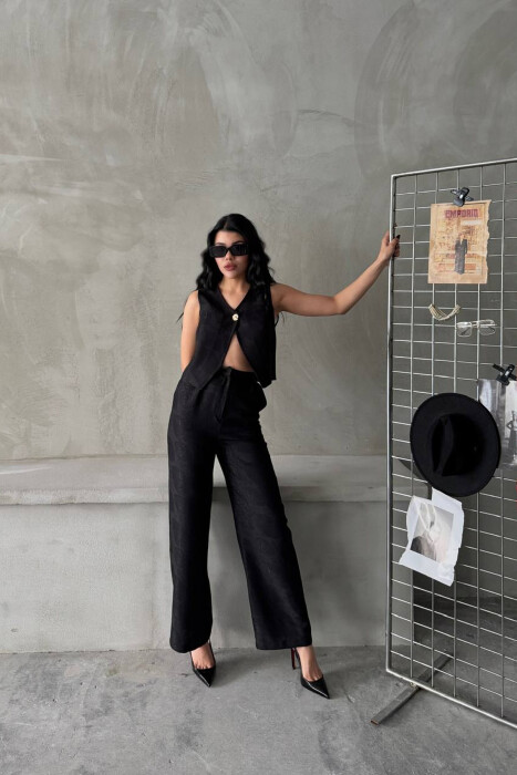 ONE COLOR GOLD BUTTON VEST + TROUSERS WOMAN SET BLACK/ E ZEZE - KLAUDIO FASHION