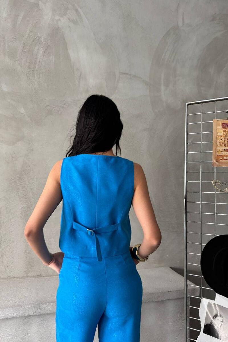 ONE COLOR GOLD BUTTON VEST + TROUSERS WOMAN SET BLUE/BLU - 2