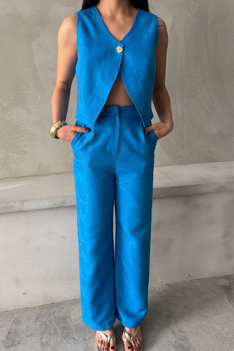 ONE COLOR GOLD BUTTON VEST + TROUSERS WOMAN SET BLUE/BLU - 3
