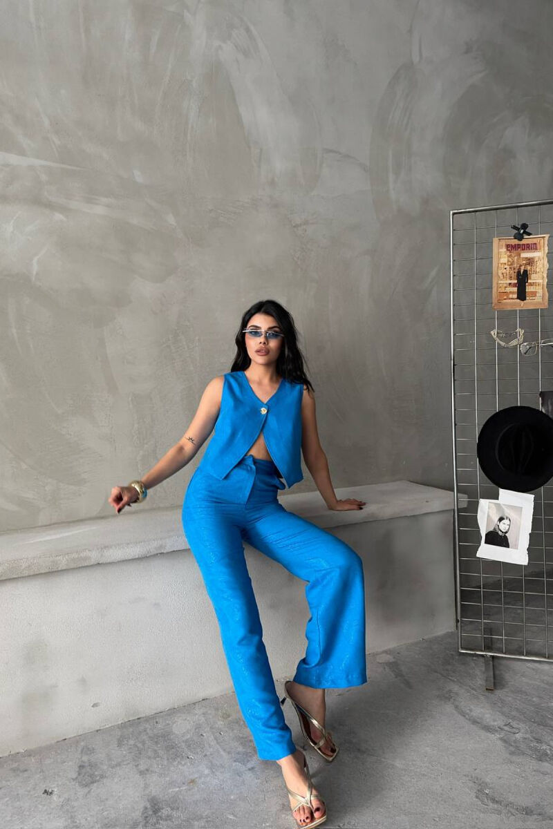 ONE COLOR GOLD BUTTON VEST + TROUSERS WOMAN SET BLUE/BLU - 4