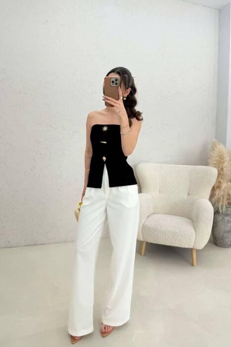 ONE COLOR GOLD BUTTONS DETAILS WOMEN TANK TOP BLACK/ E ZEZE - 3