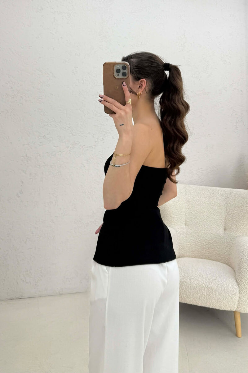 ONE COLOR GOLD BUTTONS DETAILS WOMEN TANK TOP BLACK/ E ZEZE - 5