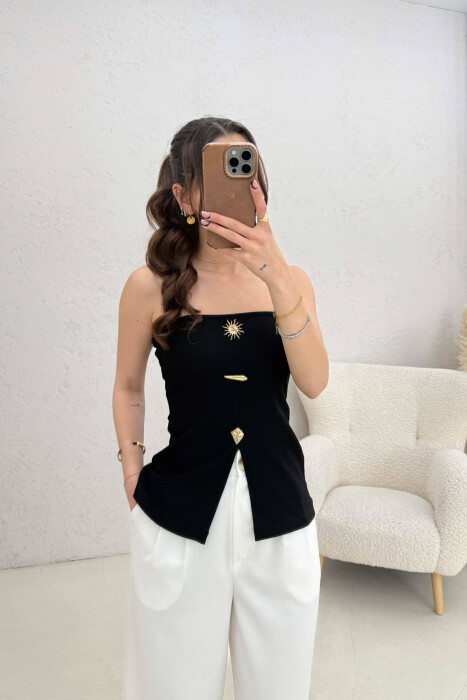 KANATJERE NJE NGJYRESHE ME BUTONA GOLD PER FEMRA NE NGJYRE TE ZEZE 