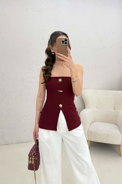 ONE COLOR GOLD BUTTONS DETAILS WOMEN TANK TOP BURGUNDY/VISHNJE 