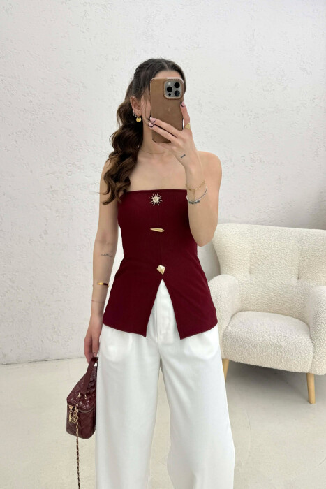 ONE COLOR GOLD BUTTONS DETAILS WOMEN TANK TOP BURGUNDY/VISHNJE - 3