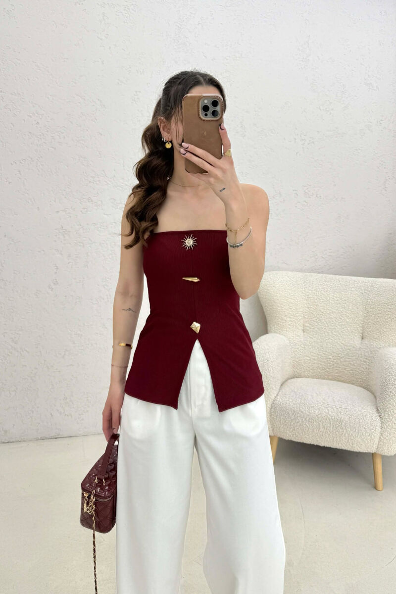 ONE COLOR GOLD BUTTONS DETAILS WOMEN TANK TOP BURGUNDY/VISHNJE - 3
