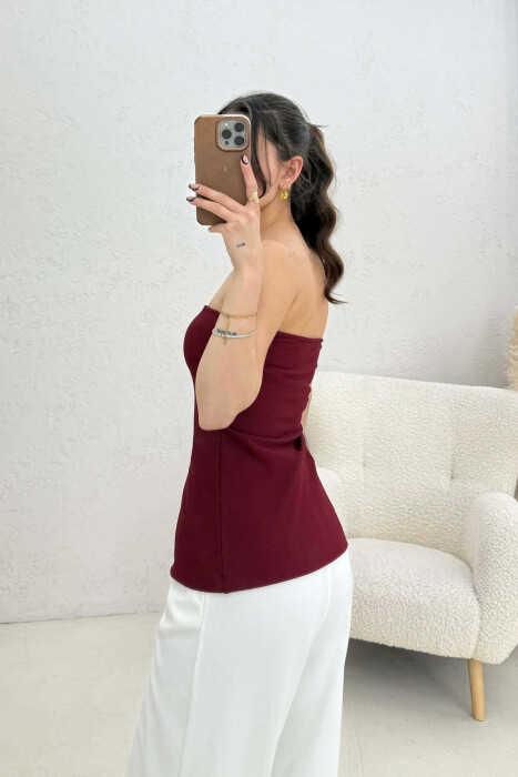 ONE COLOR GOLD BUTTONS DETAILS WOMEN TANK TOP BURGUNDY/VISHNJE - 4