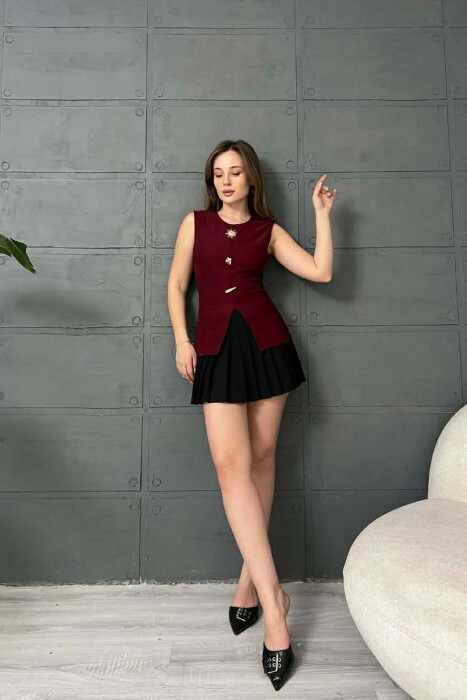 ONE COLOR GOLD BUTTONS DETAILS WOMEN TANK TOP BURGUNDY/VISHNJE - 