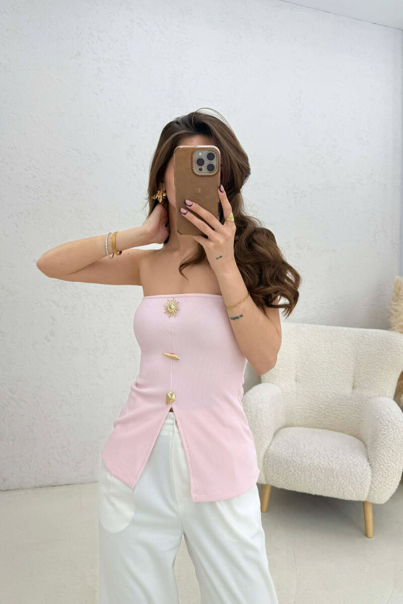 ONE COLOR GOLD BUTTONS DETAILS WOMEN TANK TOP PINK/ROZE - 1