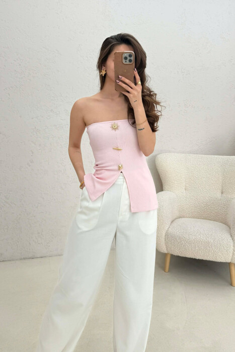 ONE COLOR GOLD BUTTONS DETAILS WOMEN TANK TOP PINK/ROZE - 2