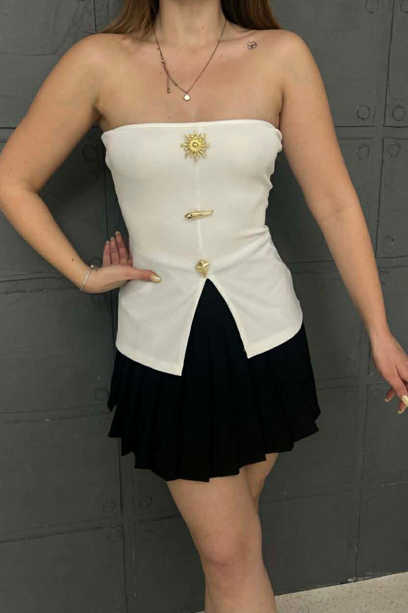 ONE COLOR GOLD BUTTONS DETAILS WOMEN TANK TOP WHITE-E BARDHE - 1