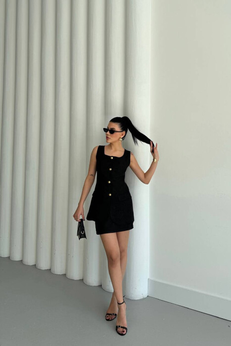 ONE COLOR GOLD BUTTONS VEST + SKIRT WOMAN SET BLACK/ E ZEZE - 1